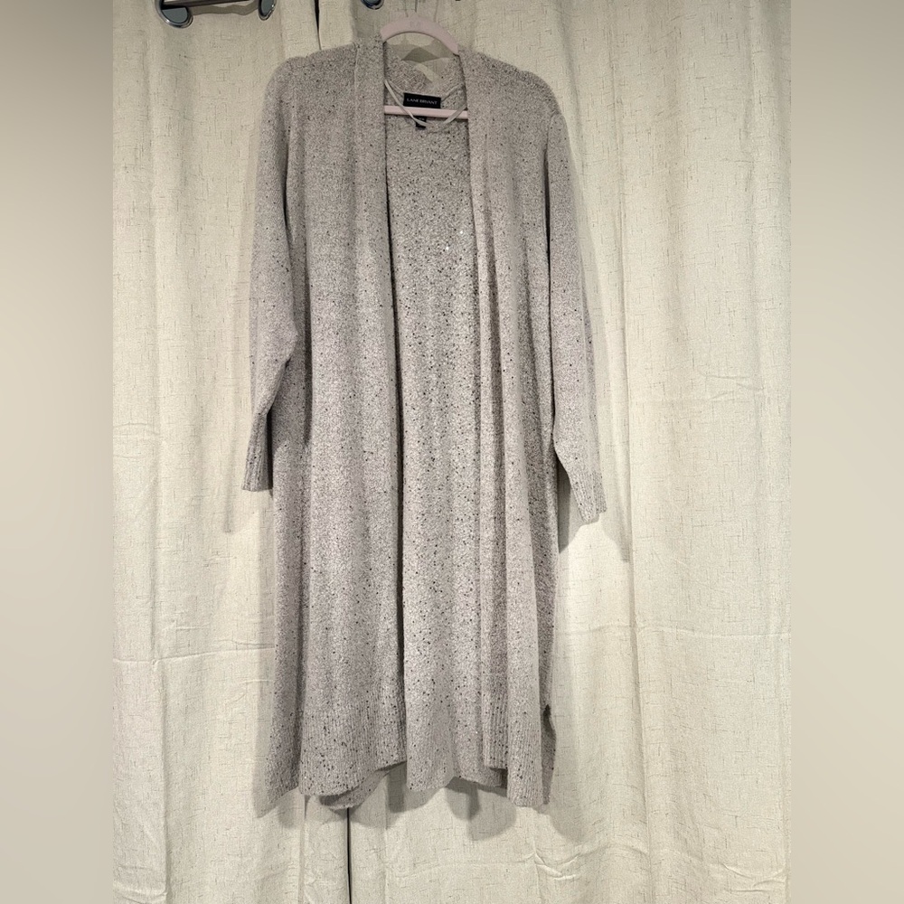 Long open front sweater
